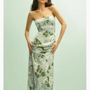 NWOT Reformation Frankie Silk Dress in Tea Garden Green Floral Maxi
